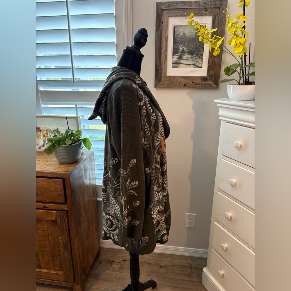 JOHNNY WAS XL Olive Green Hooded Women's Sweater Cardigan - Picture 3 of 11